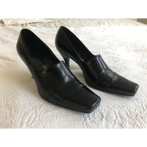 Franco Sarto black leather heels booties 6 western